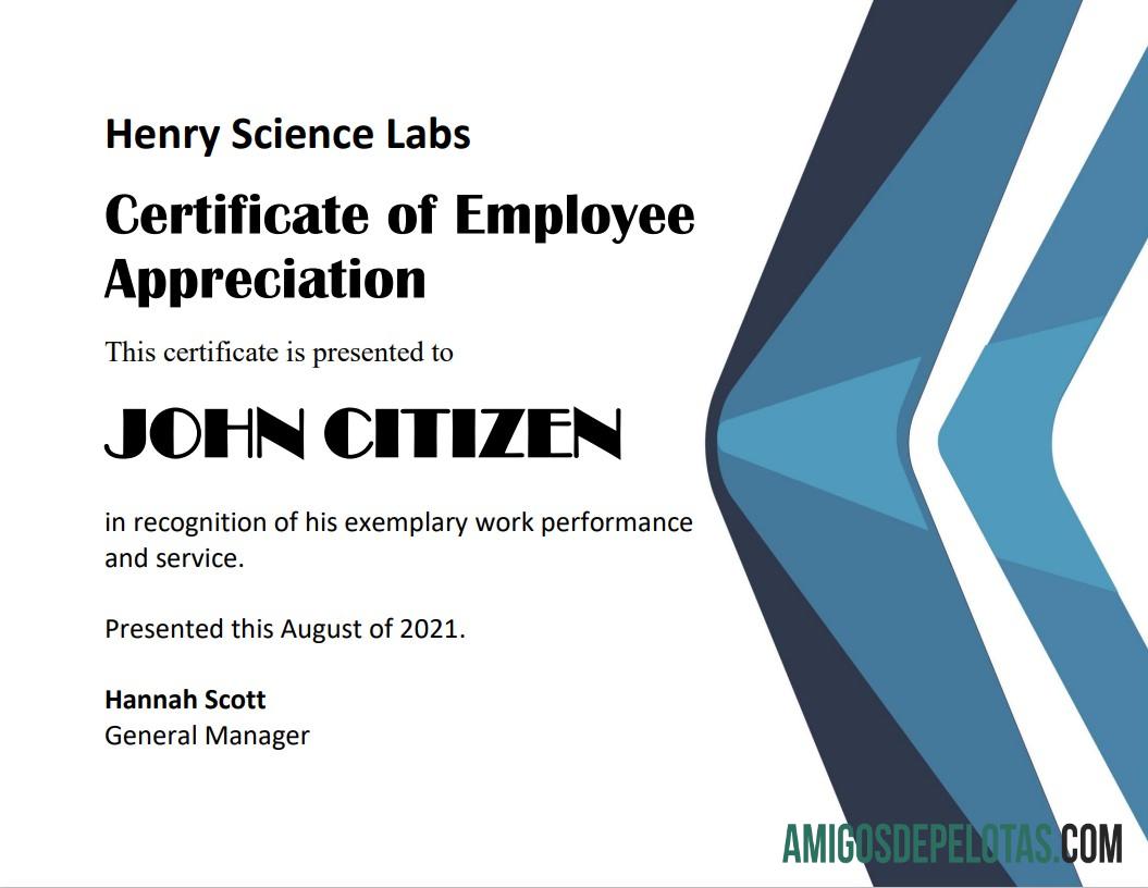 Certificado de apreciação de funcionários dos EUA, versão 2 modelo